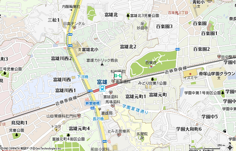 西奈良コンタクトレンズ付近の地図